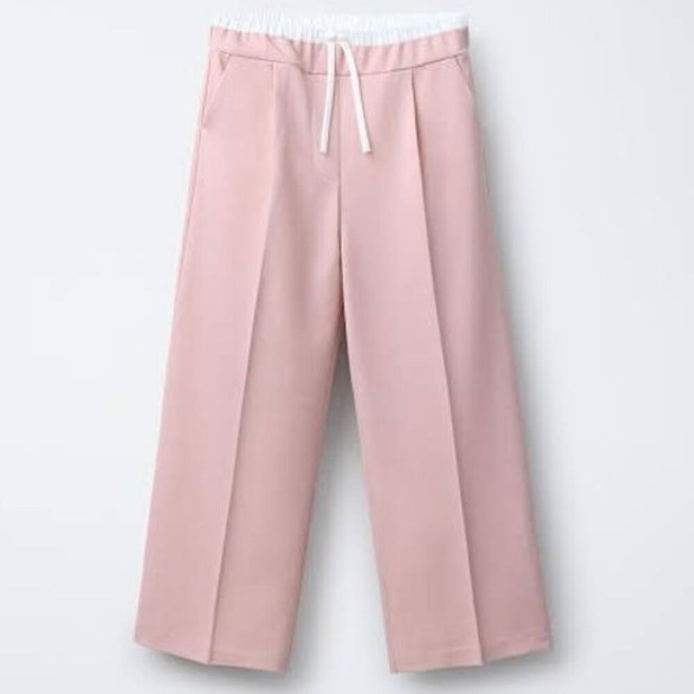 NWT Zara Pink Pleated Drawstring Wide Leg Trousers - L